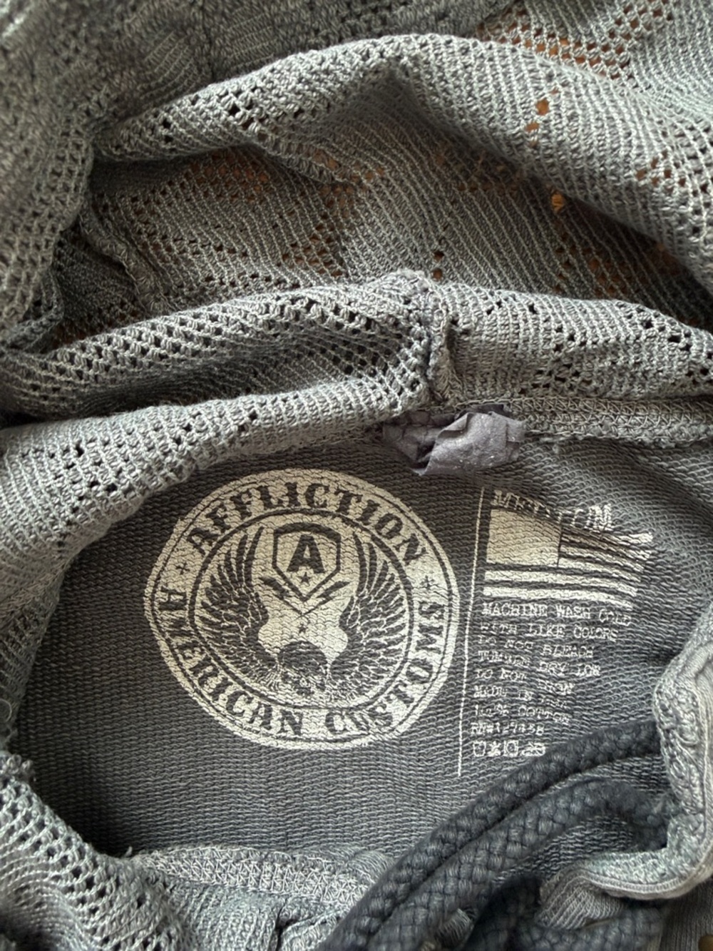 Affliction Women’s Gray Lace-Up Hoodie with Patriotic Skull Graphic - Picture 5 of 7